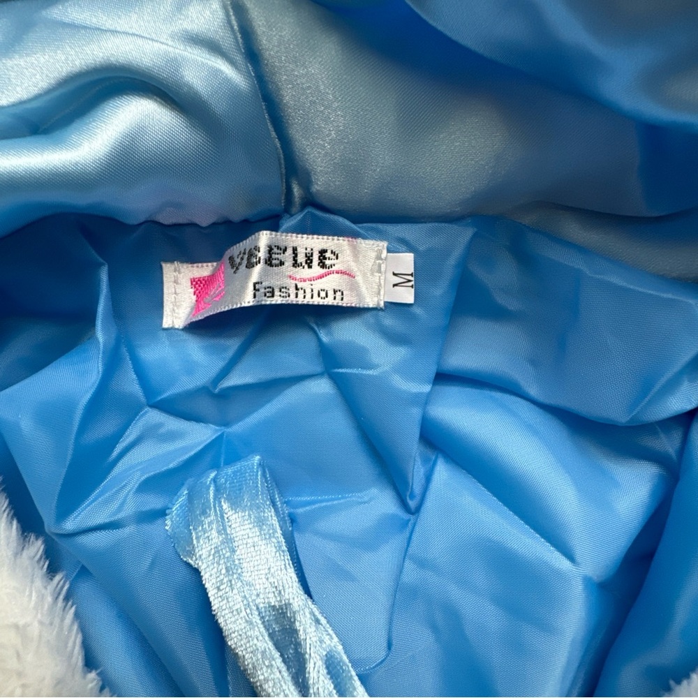 Girls Size S/M Princess Hooded Blue Cape Cloak Polyester Velvet & Faux Fur 4-8 - Picture 3 of 3